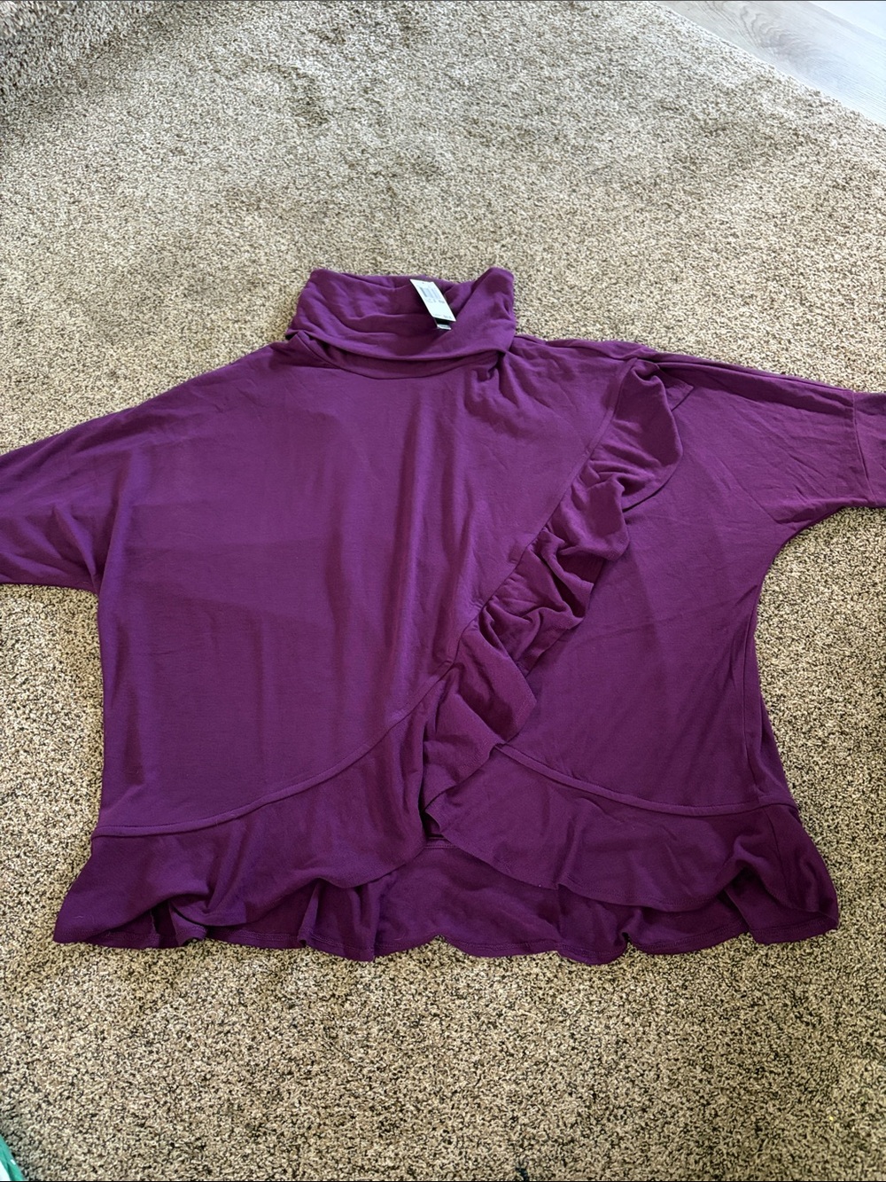 NWT Grace Ruffle-Trim Turtleneck Top in Purple